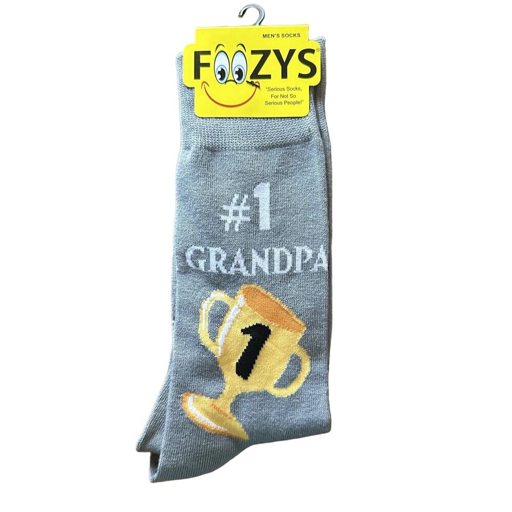 NWT Foozys Grey #1 Grandpa Trophy Graphic Novelty Socks Men's One Size